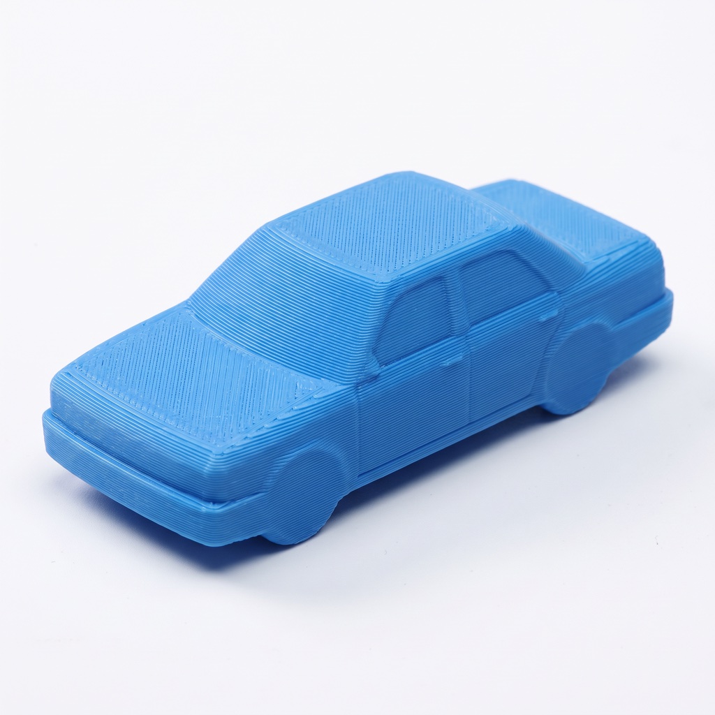 Blue 3D printed car — sample for the 0.4 mm tab